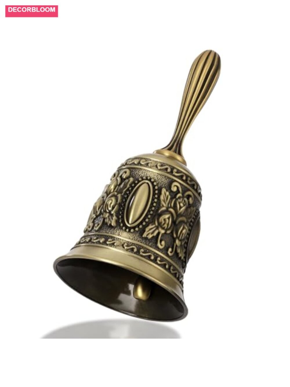 Vintage Brass Hand Bell Floral Engraved 4.5in Loud Call Service Handbell